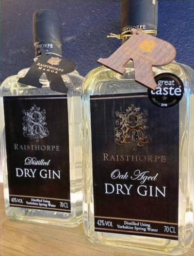 Raisthorpe Gin - We pride ourselves on only using the finest ingredients (locally where possible) and avoiding flavourings.

All of our gins and spirits are created using traditional methods and handcrafted in small batches, ensuring the finest quality.

Oak Aged Dry Gin 70cl 42% 
Distilled Dry Gin 70cl 40%