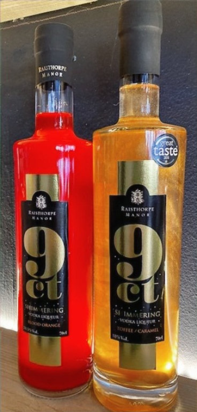 Raisthorpe Vodka Liqueur - We pride ourselves on only using the finest ingredients (locally where possible) and avoiding flavourings.

All of our gins and spirits are created using traditional methods and handcrafted in small batches, ensuring the finest quality.

Toffee Caramel 9ct Shimmering Vodka Liqueur 70cl 18% £29
Blood Orange 9ct Shimmering Vodka Liqueur 70cl 21.5% £29
